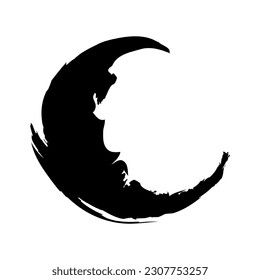 Black moon in grunge brush stroke style. Goth moon for design and prints. Vector illustration isolated on white background.