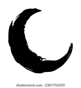 Black moon in grunge brush stroke style. Goth moon for design and prints. Vector illustration isolated on white background.