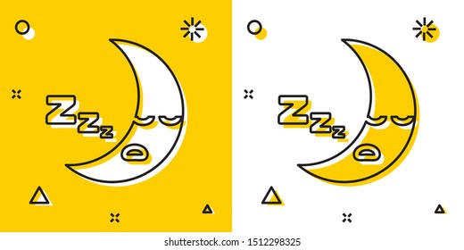 Black Moon icon isolated on yellow and white background. Cloudy night sign. Sleep dreams symbol. Night or bed time sign. Random dynamic shapes. Vector Illustration