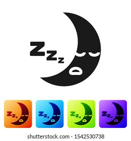 Black Moon icon isolated on white background. Cloudy night sign. Sleep dreams symbol. Night or bed time sign. Set icons in color square buttons. Vector Illustration