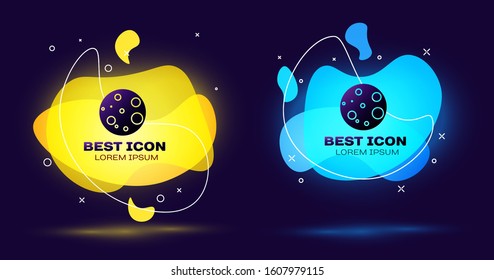 Black Moon icon isolated on blue background. Set abstract banner with liquid shapes. Vector Illustration