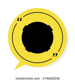 Black Moon icon isolated on white background. Yellow speech bubble symbol. Vector Illustration