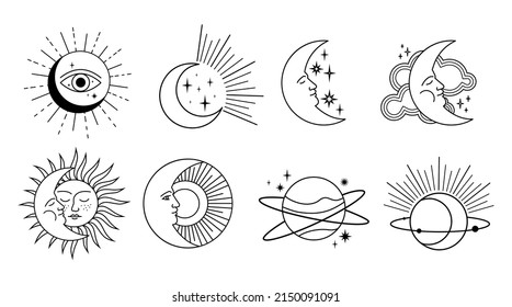Black moon icons set. Celestial symbol isolated on a white background.