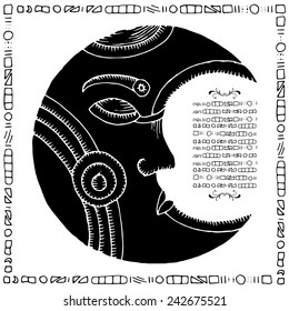 Black Moon illustration with black frame