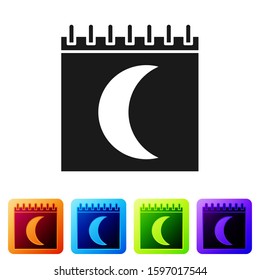 Black Moon phases calendar icon isolated on white background. Set icons in color square buttons. Vector Illustration