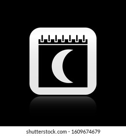 Black Moon phases calendar icon isolated on black background. Silver square button. Vector Illustration