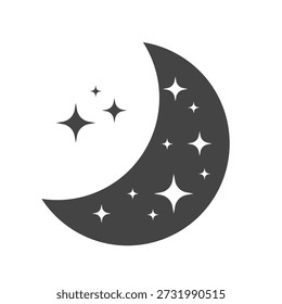 Schwarzer Mond und Sternsymbol.  Halbmond am Nachthimmel.  Vektorgrafik