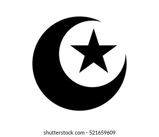 Black Moon Star Islam Islamic Muslim Religion Silhouette Icon Image Vector Logo Symbol