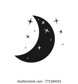 Black moon and stars icon. Flat design.