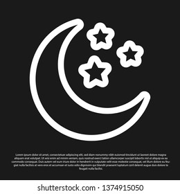 Black Moon and stars icon isolated on black background. Vector Illustration