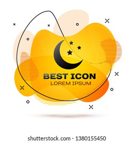 Black Moon and stars icon isolated on white background. Fluid color banner. Vector Illustration