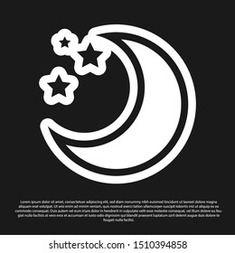 Black Moon and stars icon isolated on black background.  Vector Illustration