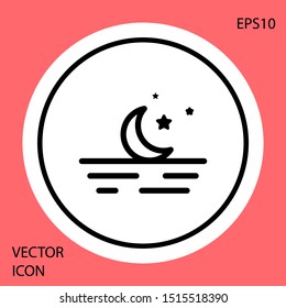 Black Moon and stars icon isolated on red background. White circle button. Vector Illustration