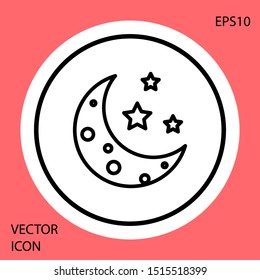 Black Moon and stars icon isolated on red background. White circle button. Vector Illustration