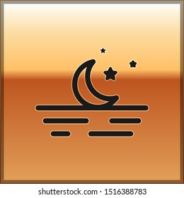 Black Moon and stars icon isolated on gold background.  Vector Illustration