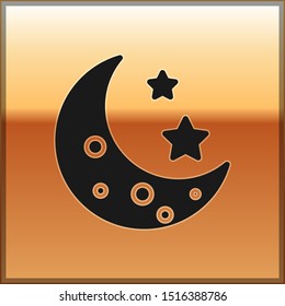Black Moon and stars icon isolated on gold background.  Vector Illustration