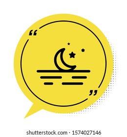 Black Moon and stars icon isolated on white background. Yellow speech bubble symbol. Vector Illustration