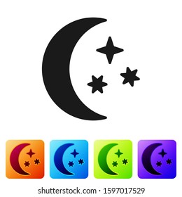 Black Moon and stars icon isolated on white background. Set icons in color square buttons. Vector Illustration