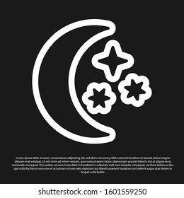 Black Moon and stars icon isolated on black background.  Vector Illustration