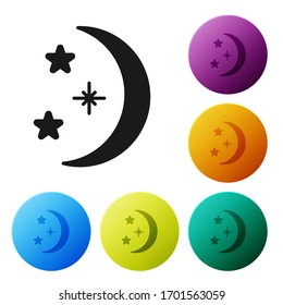 Black Moon and stars icon isolated on white background. Set icons in color circle buttons. Vector Illustration