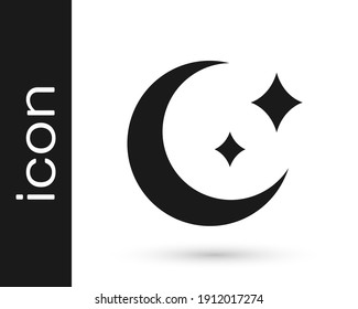 Black Moon and stars icon isolated on white background.  Vector