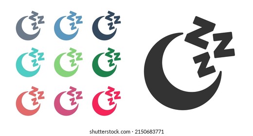 Black Moon and stars icon isolated on white background. Cloudy night sign. Sleep dreams symbol. Full moon. Night or bed time sign. Set icons colorful. Vector