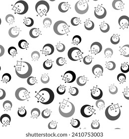 Black Moon and stars icon isolated seamless pattern on white background. Cloudy night sign. Sleep dreams symbol. Full moon. Night or bed time sign.  Vector
