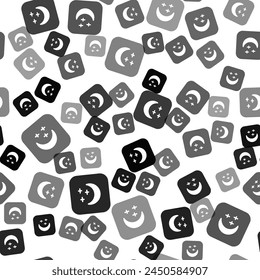 Black Moon and stars icon isolated seamless pattern on white background. Cloudy night sign. Sleep dreams symbol. Full moon. Night or bed time sign.  Vector