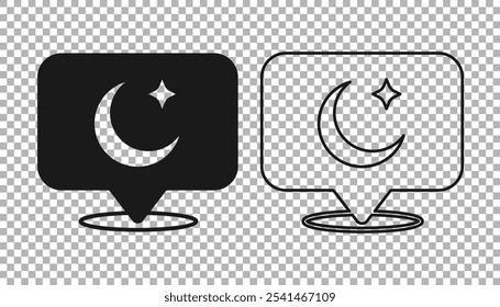 Black Moon and stars icon isolated on transparent background. Cloudy night sign. Sleep dreams symbol. Full moon. Night or bed time sign.  Vector