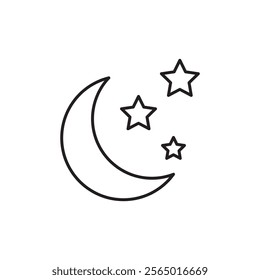 Black Moon and stars icon, vector flat black linear illustration for web and app..eps