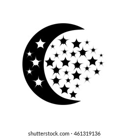 Black moon and stars on white background. Abstract geometric sign pattern. Modern stylish night texture. Template for prints, textile, wrapping and decoration, wallpaper. Vector illustration.