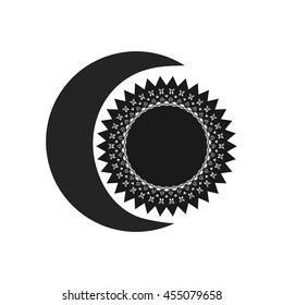 Black moon and sun on white background. Abstract geometric sign pattern. Modern stylish night texture. Template for prints, decoration. Vector illustration.