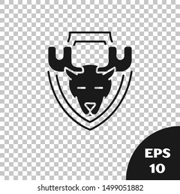 Black Moose head on shield icon isolated on transparent background. Hunting trophy on wall.  Vector Illustration