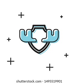 Black Moose horns on shield icon isolated on white background. Hunting trophy on wall.  Vector Illustration
