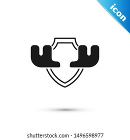 Black Moose horns on shield icon isolated on white background. Hunting trophy on wall.  Vector Illustration