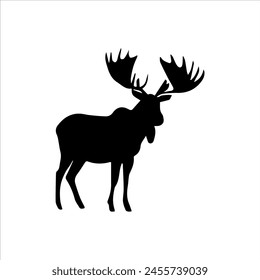 Black moose silhouette isolated on white background. Moose icon vector illustration.