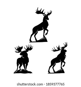 Black moose silhouette with several poses