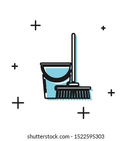 Black Mop and bucket icon isolated on white background. Cleaning service concept.  Vector Illustration