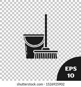 Black Mop and bucket icon isolated on transparent background. Cleaning service concept.  Vector Illustration