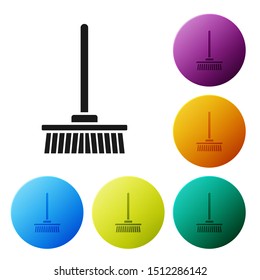 Black Mop icon isolated on white background. Cleaning service concept. Set icons colorful circle buttons. Vector Illustration