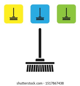 Black Mop icon isolated on white background. Cleaning service concept. Set icons colorful square buttons. Vector Illustration