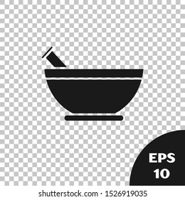 Black Mortar and pestle icon isolated on transparent background.  Vector Illustration