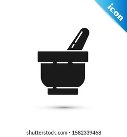 Black Mortar and pestle icon isolated on white background.  Vector Illustration