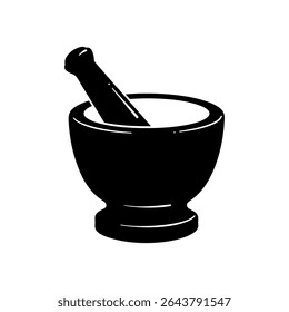 Black Mortar and pestle silhouette icon vector flat design on white background