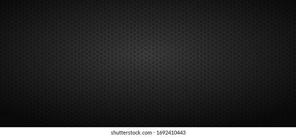 Black mosaic backdrop with hexagonal tiling. Dark minimal background template decorated by diamond-shaped cells. Metal backdrop with hexagons. Modern monochrome vector illustration. 