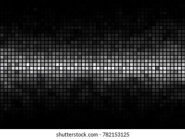 Black mosaic with white horizontal white light stripe vector background. Monochrome backdrop.