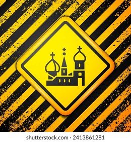 Black Moscow symbol - Saint Basil's Cathedral, Russia icon isolated on yellow background. Warning sign. Vector