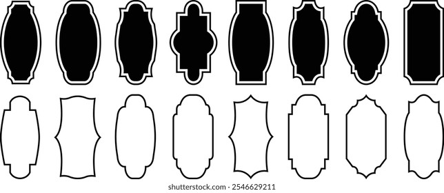 Black mosque borders or Arabian gates. Islamic door and window silhouette Arabic arch shape. Silhouette Arabic arch. Islamic window shapes in oriental style. Vector illustration
