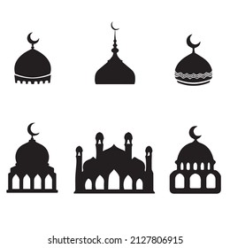 Black mosque emblem set. Vector illustration of a mosque. suitable for banners, icons, logos, posters, backgrounds.