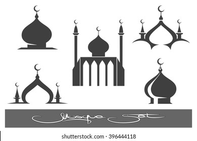 Black mosque emblems set. Vector illustration